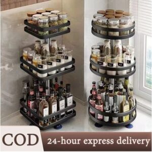 Rotating Spice Rack Kitchen Adjustable Seasoning Carbon Steel Condiments Organizer Shelf