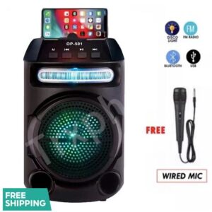 Karaoke Stereo Portable Wireless with Light and Strap Bluetooth Speaker with FREE Wired Microphone